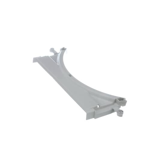 Side profile view of the curved plastic filter guide component, showing its structural depth.