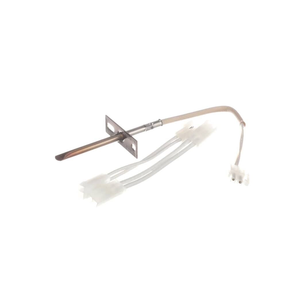 An oven temperature sensor probe displayed with two short wire extension harnesses for connection.