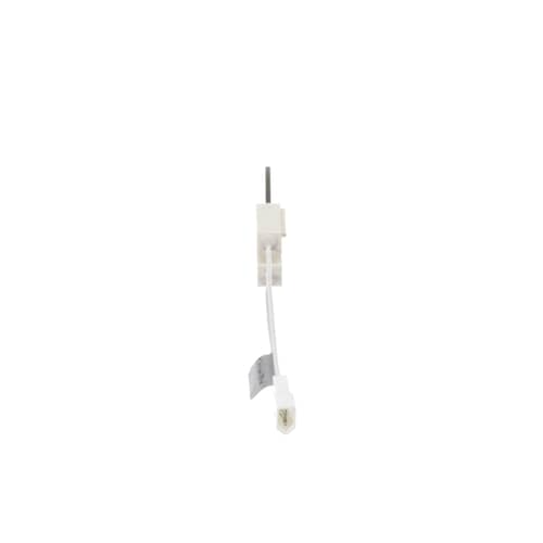 A vertical view of the igniter showing the white electrical connector block and the metal probe extension against a white background.
