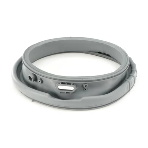 Close-up view of the gray rubber washer door seal, showing the features molded into the inner liner area.