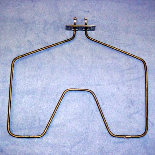 Angled view of a surface heating element, showing coils and terminal block.