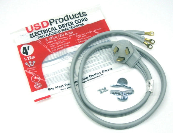 USD Products DC3-30-4 3-Wire Dryer Cord – 4 ft 30 Amp | Heavy-Duty Replacement