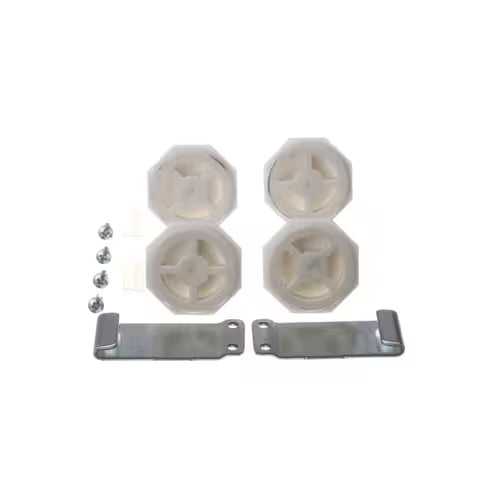 Whirlpool W10869845 stacking kit installed with dryer above washer
