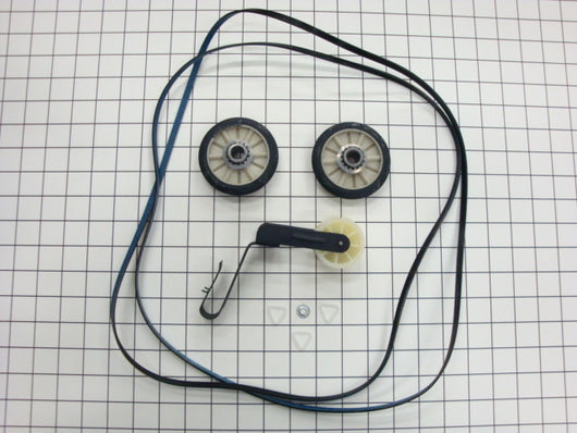 Whirlpool 4392065 dryer maintenance kit OEM replacement includes belt, rollers, and idler pulley for Whirlpool and Kenmore dryers