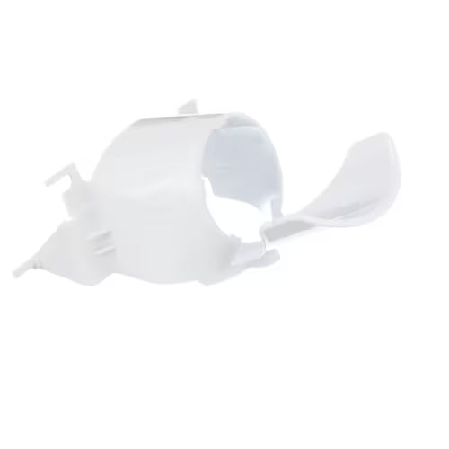 Close-up of part number WR17X11264 label on ice chute funnel