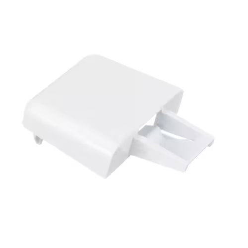 Close-up of OEM part WR2X7975 label on refrigerator door support cap