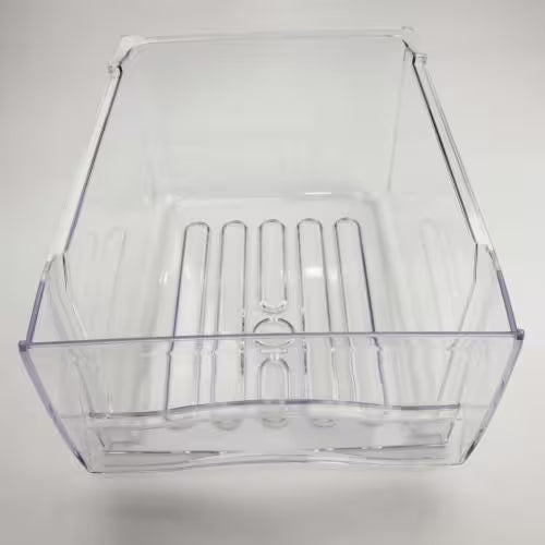 GE WR32X10697 crisper drawer installed in refrigerator lower compartment