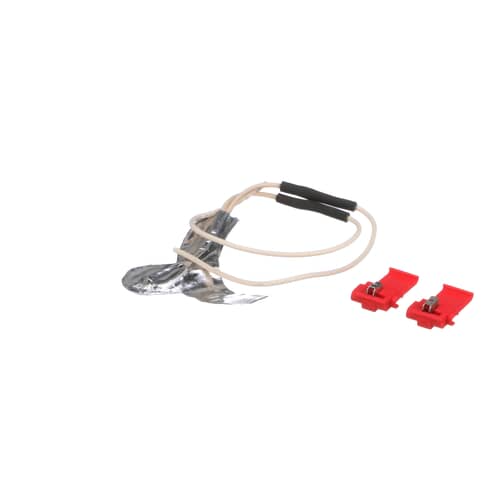 Close-up view of the wiring and red splice connectors included in the GE WR49X10173 kit.