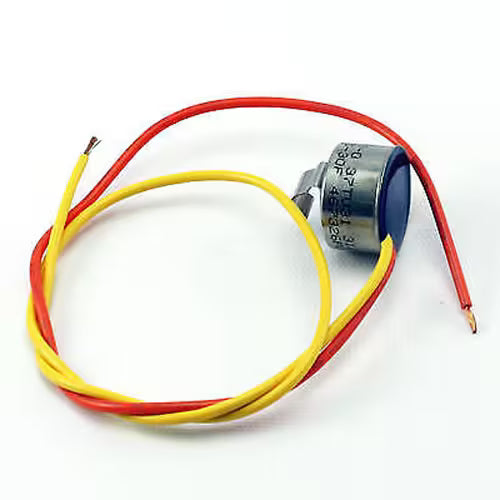 Close-up label WR50X10010 on defrost thermostat body