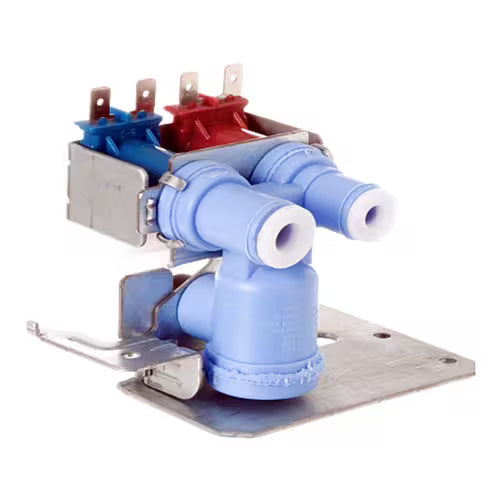 Installation view: GE WR57X10019 water inlet valve mounted at back of refrigerator