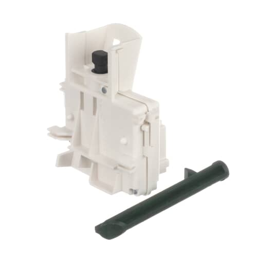 Close up of the electrical connection area on the Whirlpool lid switch strike mechanism