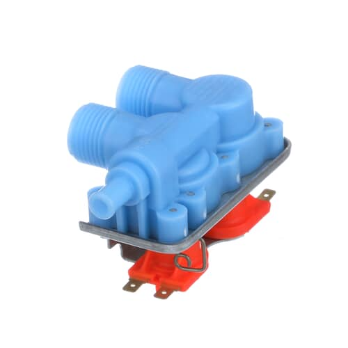 Close up of the red solenoid coils and electrical contacts on the Whirlpool 205613 valve