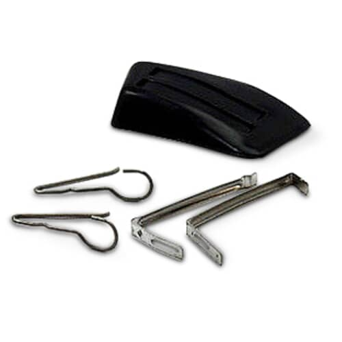 A view of the kit components against a white background, focusing on the main black sensor block and the gray felt pad.