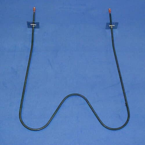 Angled view of the Whirlpool 326793 bake element showing the coil shape and rear mounting clips.
