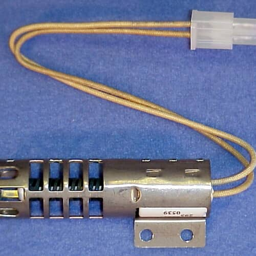 Side view of the 4342528 round igniter with wire lead and connector.