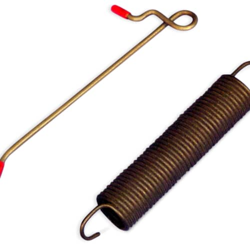 Genuine OEM Whirlpool 675611 dishwasher door spring assembly, shown with the coil spring, retainer, and protective tip.