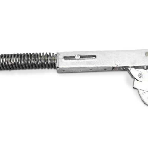 Close-up view of the heavy-duty coiled spring on the Whirlpool 74010546 oven door hinge.