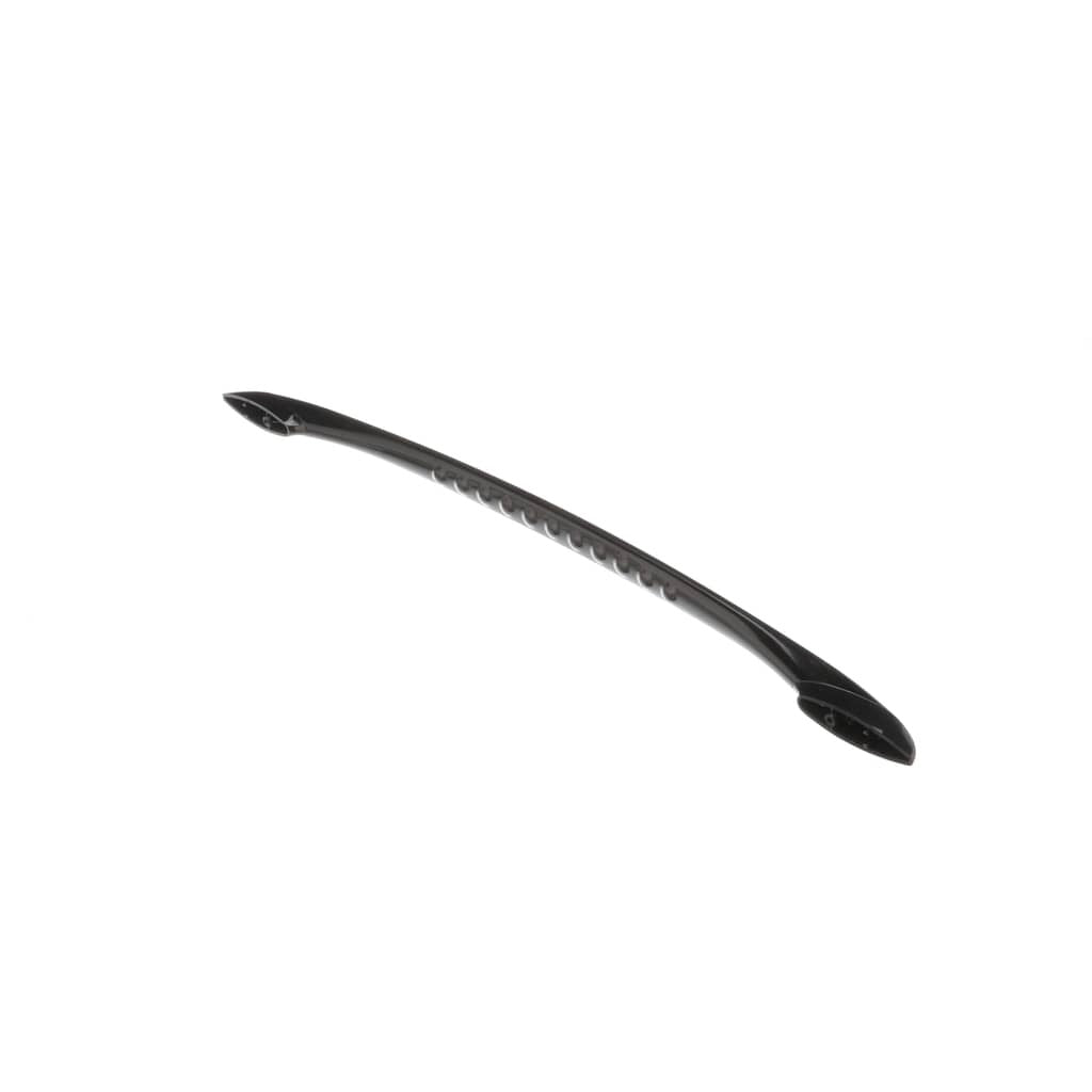 Top view of the Whirlpool 74011777 Handle; Door (Black), highlighting its mounting ends and sturdy build for long-lasting performance in Whirlpool appliances.