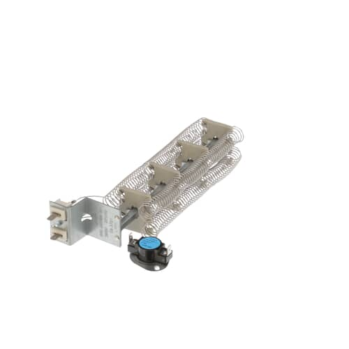 A metallic heater element assembly featuring several coiled wires supported by light gray ceramic blocks, set against a white background.