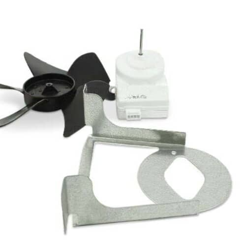 Whirlpool W10181323 Refrigerator Condenser Fan Motor Kit with motor, black blade, and metal bracket