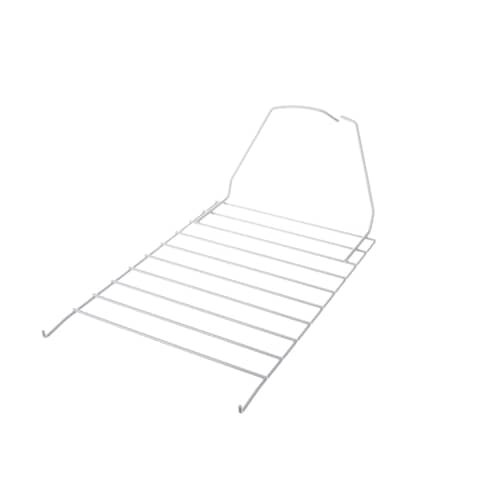 The dryer rack positioned against a white grid, clearly showing the rectangular openings of the wire frame.