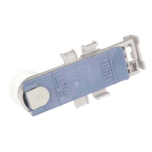 An angled top perspective of the Whirlpool W11157083 upper rack adjuster and roller assembly.