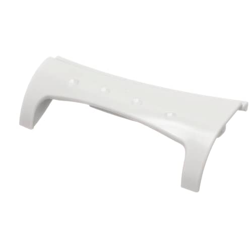 An angled perspective view of the Whirlpool WP8181846 washer door handle, showing its curved shape and mounting points