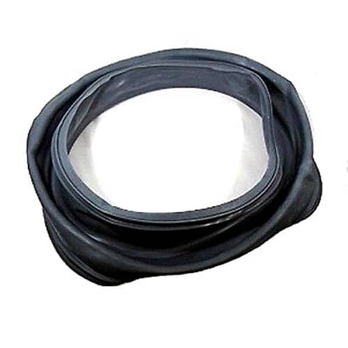 A top-down perspective of the dark grey Whirlpool WP8181850 washer door bellow, showing its overall circular shape.