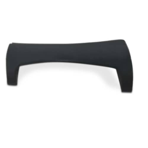 A top-angled view of the black Whirlpool WP8182080 pedestal handle, highlighting the mounting legs and the smooth finish.