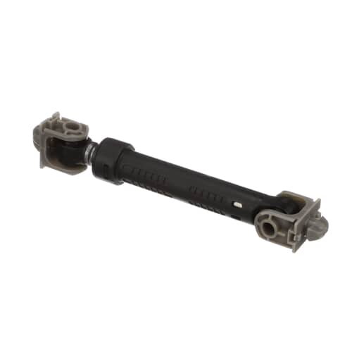 A full-length view of the Whirlpool WP8182703 washer shock absorber, showing the piston, cylinder, and mounting brackets on both ends.