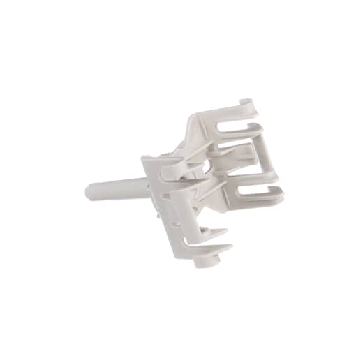 A full view of the light gray Whirlpool WP8268321 dishwasher upper spray arm mount, showing the central water inlet and the rack clips.