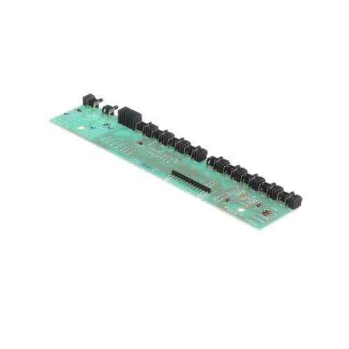 A full-length view of the Whirlpool WP8270168 user interface board, highlighting the pin connector for the ribbon cable.