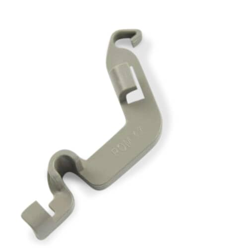 A top-down view of the Whirlpool WP8539190 tine row pivot clip, showing its curved shape and locking mechanism.