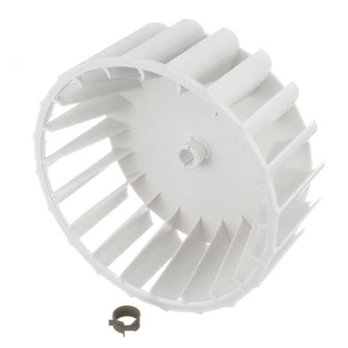 A beige/off-white plastic blower wheel, similar to the Whirlpool part, shown on a white background.