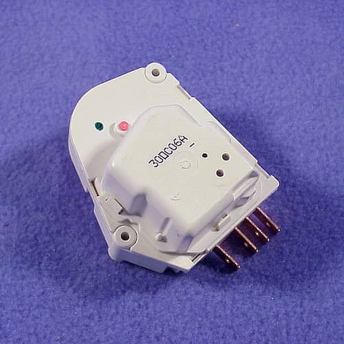 Top view of Whirlpool R0131577 defrost timer with electrical connectors and mounting points.