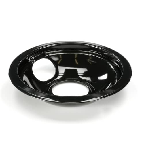 Close-up view of the Whirlpool W10290353RW 6-inch Black Porcelain Drip Bowl, showing its detailed design and fitment features.