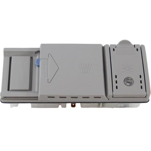 Gray Bosch 488964 dishwasher dispenser assembly showing detergent and rinse aid compartments closed