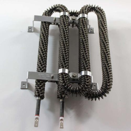 A complex assembly of coiled metal heating elements forming an oval/U-shape, secured by metal brackets.