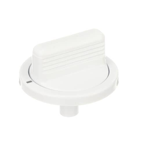 Angled view showing the ergonomic white handle and the circular base with the indicator line.