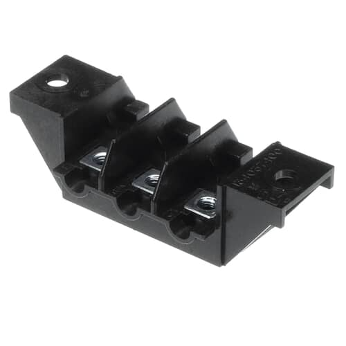 View of the terminal block showing the three terminals secured with small metal nuts and washers.