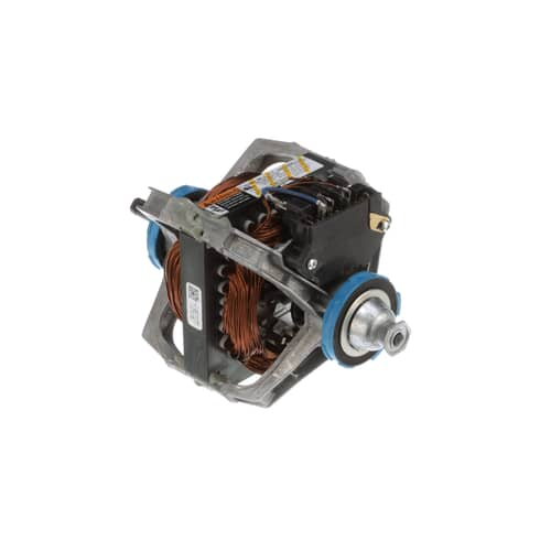 Side view showing the motor output shaft, the attached pulley, and the blue vibration dampeners.