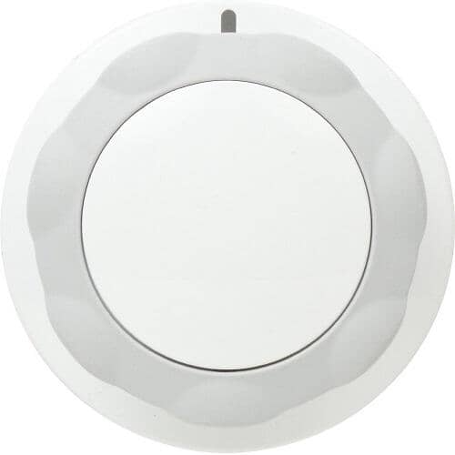 Front view of the white timer knob showing the small black indicator line at the bottom position.