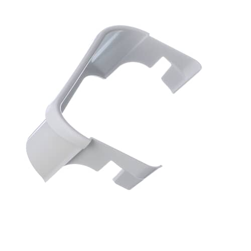 Front view of the clear plastic freezer door bin showing the slight curve and mounting tabs at the top corners.