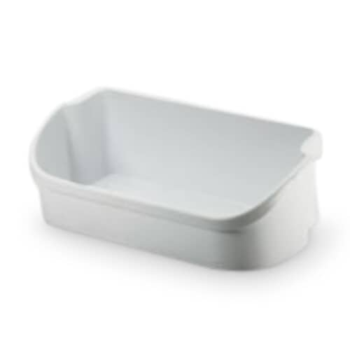 Side profile view of the door bin, showing its depth and the pull-handle indentations on the front lip.