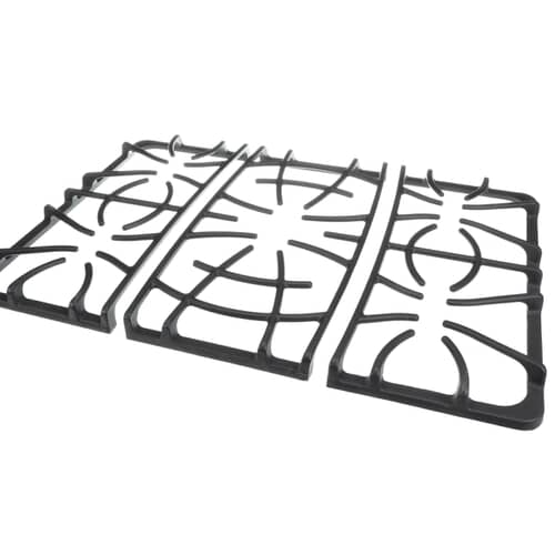 Electrolux 316499806 Matte Black Burner Grate Set (3 Pieces) for a gas cooktop.