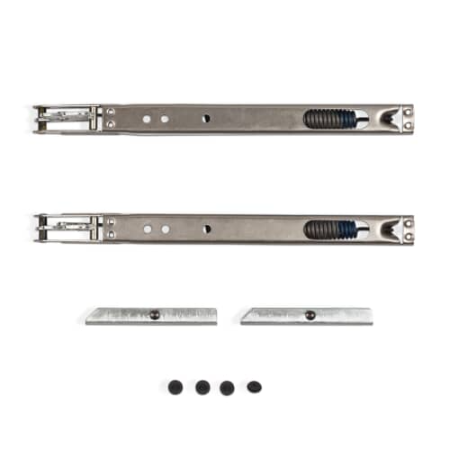 The two door hinges and lower hinge receptacles included in the 5304445529 kit.