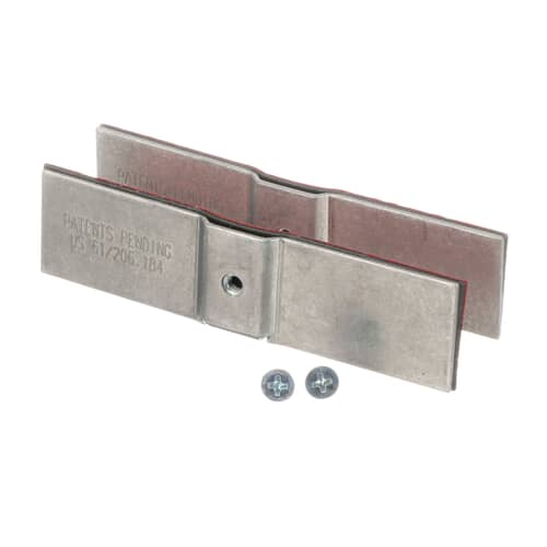 Close-up of the two metal mounting brackets showing screw holes and pivot point