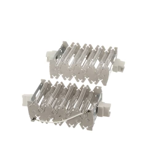 Front view of the two heating element components showing the zigzag metal frame holding the coiled wires.