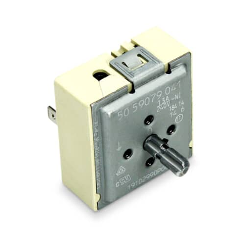 GE WB24T10058 Electric Range Infinite Control Switch with the exposed metal shaft and terminal connections.