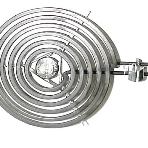 Close-up of the 8-inch coil heating element showing the terminal end connection points.